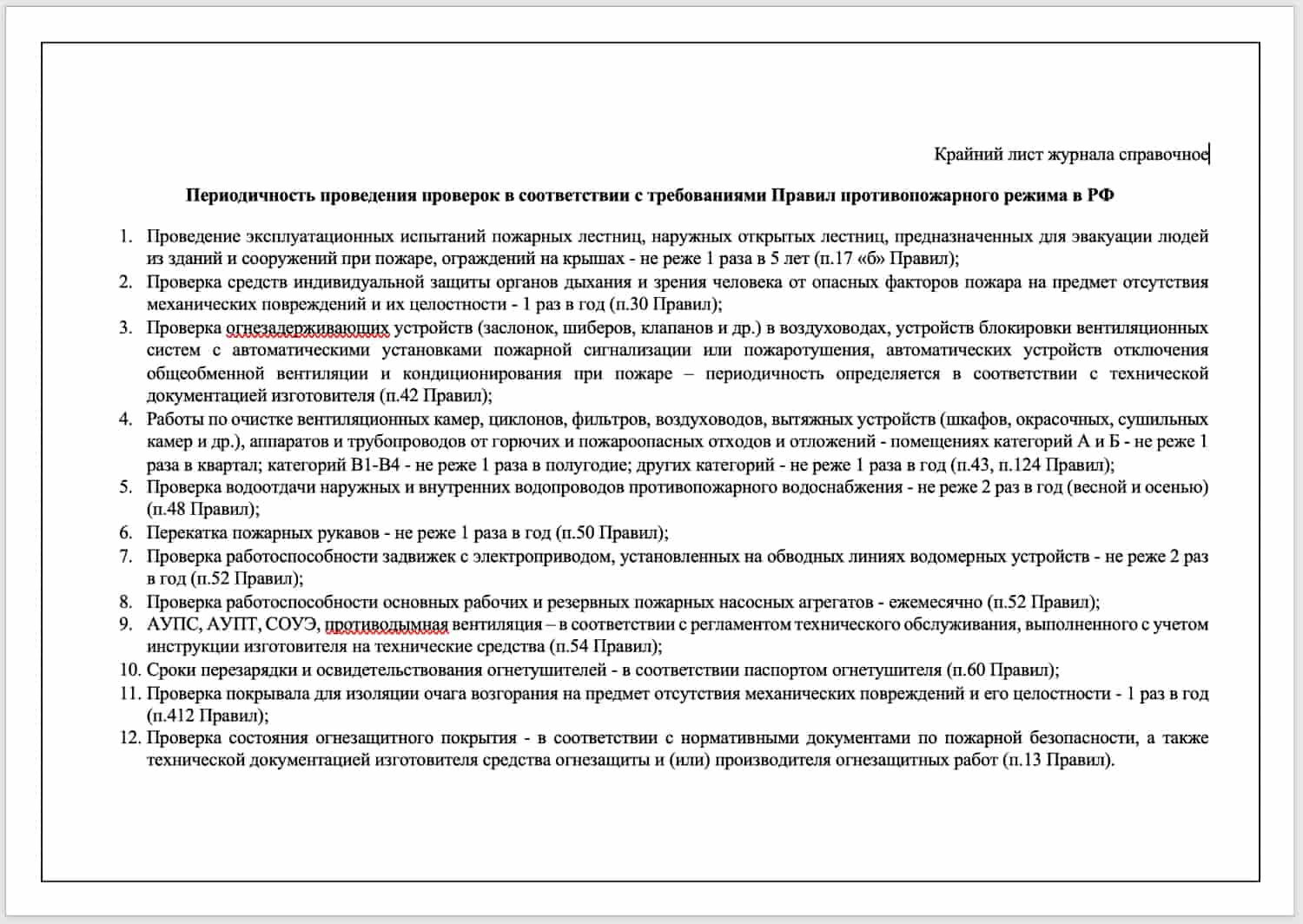 Журнал эксплуатации систем противопожарной защиты